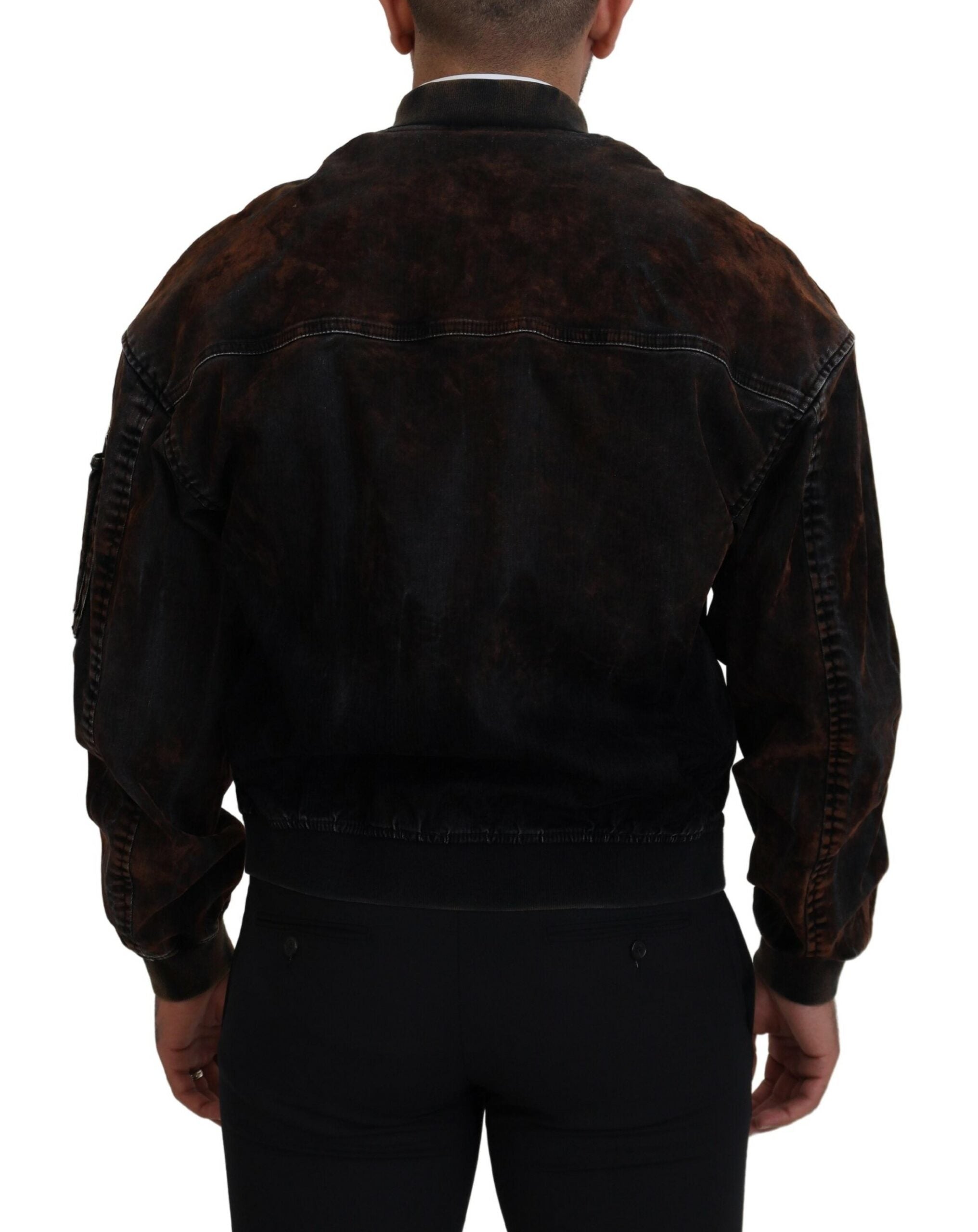 Fermuarlı cepli kollu Dsquared² kahverengi pamuklu bomber ceket